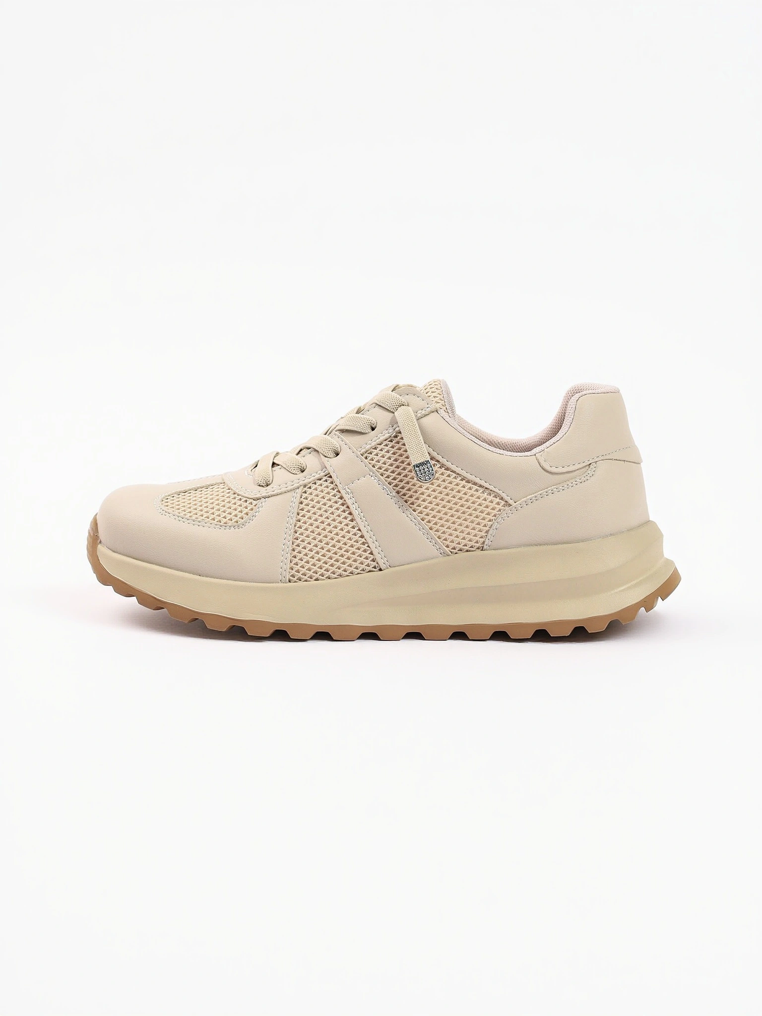 Кроссовки комбинированные бежевого цвета на средней подошве